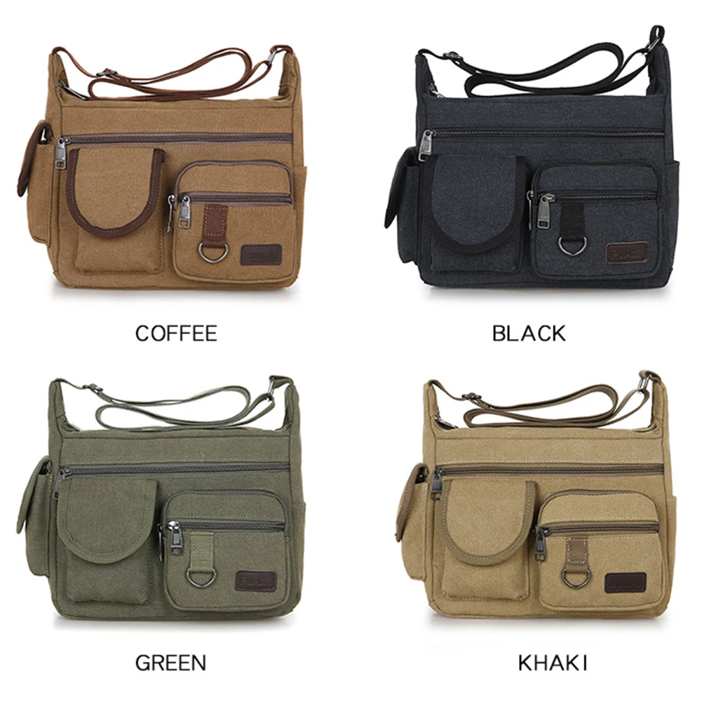 Men Travel Crossbody Bag Large Capacity Canvas Casual Messenger Bag Multifunctional Vintage Storage Bag Work School Bag for Male