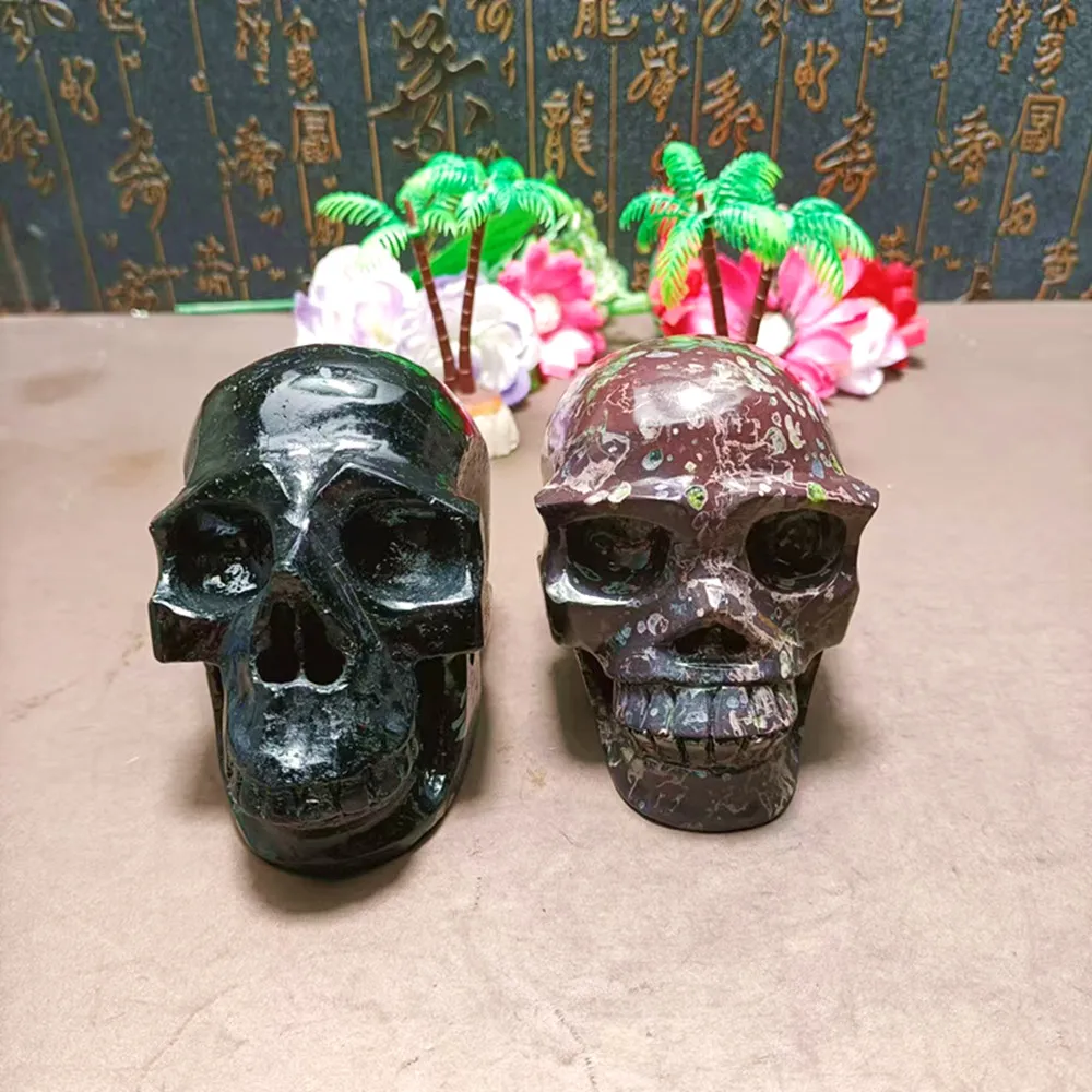 Natural energy quartz crystal carving. Jaw-hollowed skull Reiki home decoration chakra spiritual healing