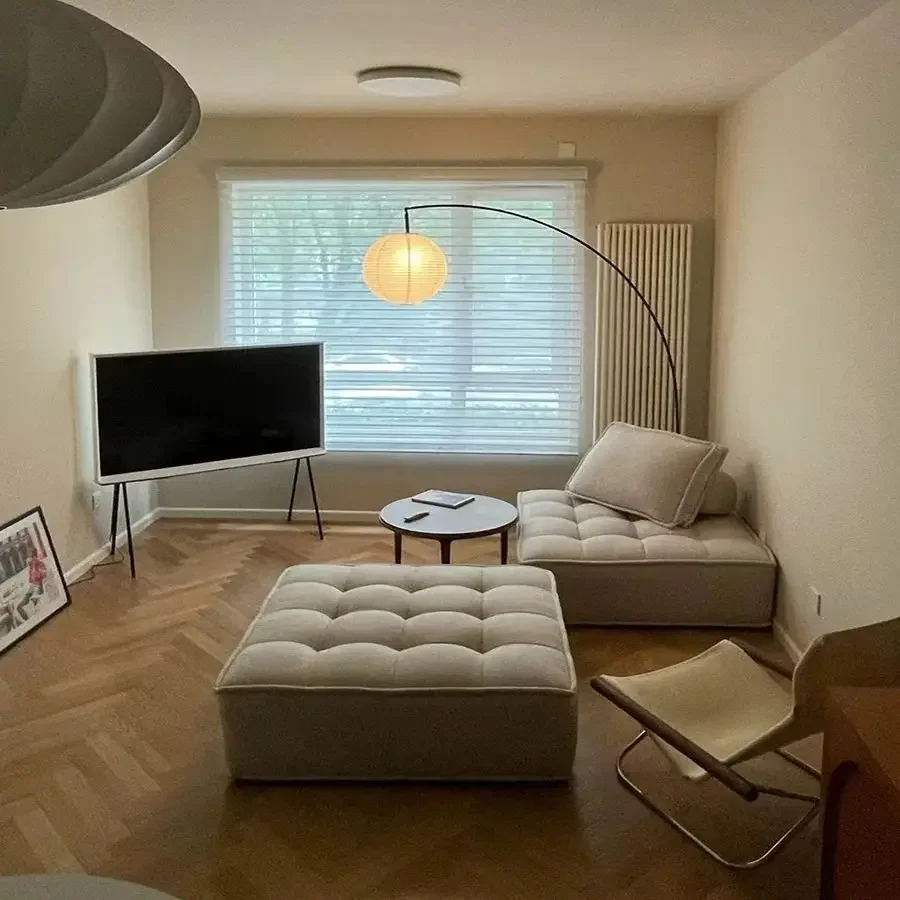 tofu, quadrato, pigro, divano, stile italiano, stanza in affitto, piccolo appartamento, soggiorno, tessuto tecnico, persona singola, pavimento