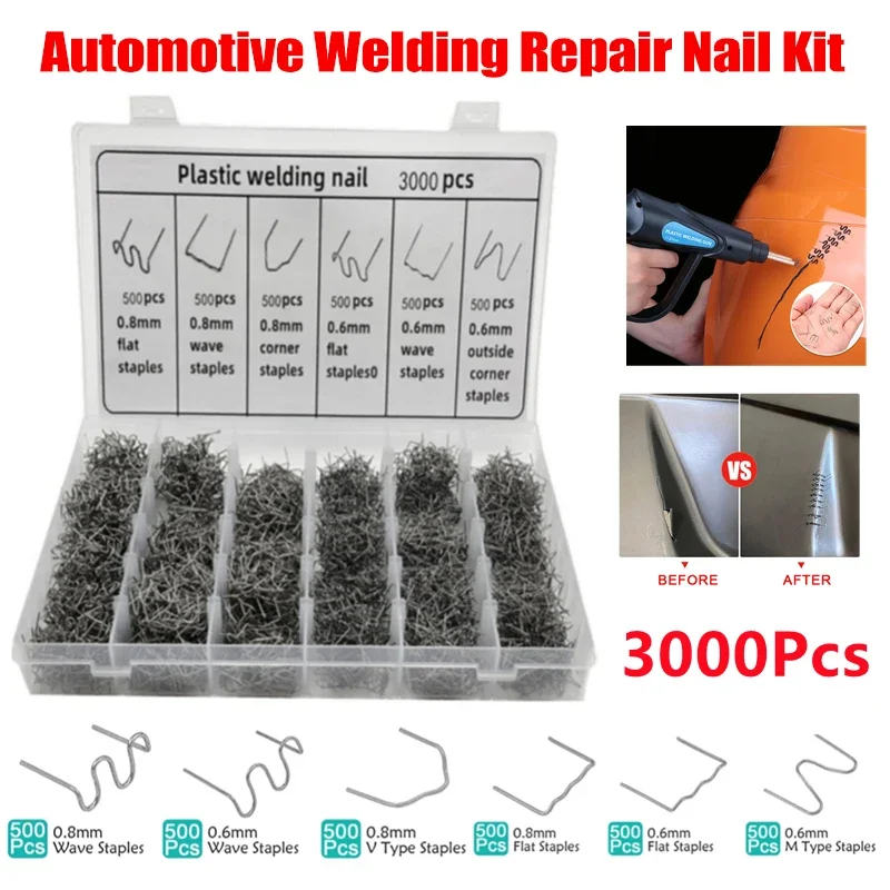 

3000Pcs/set Automotive Plastic Repair Welding Nail Pre Cut Wave Staples Bumper Repairs Hot Stapler Plastic Welder