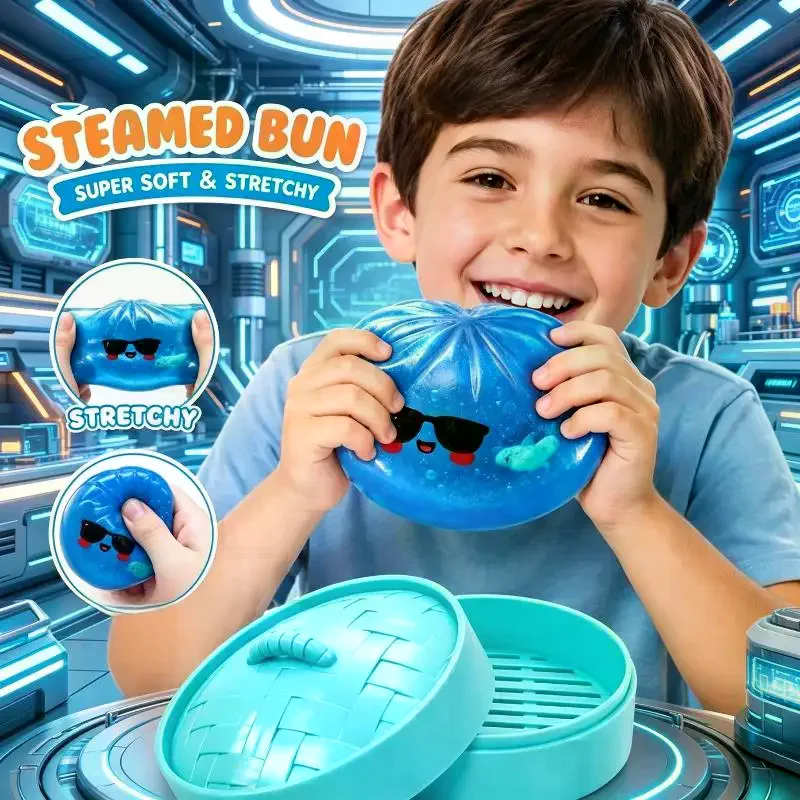 Glitter Shark Dumplings Toy Soft Slow Resilience Steamed Stuffed Bun Pinch Le Fidget With Steamer