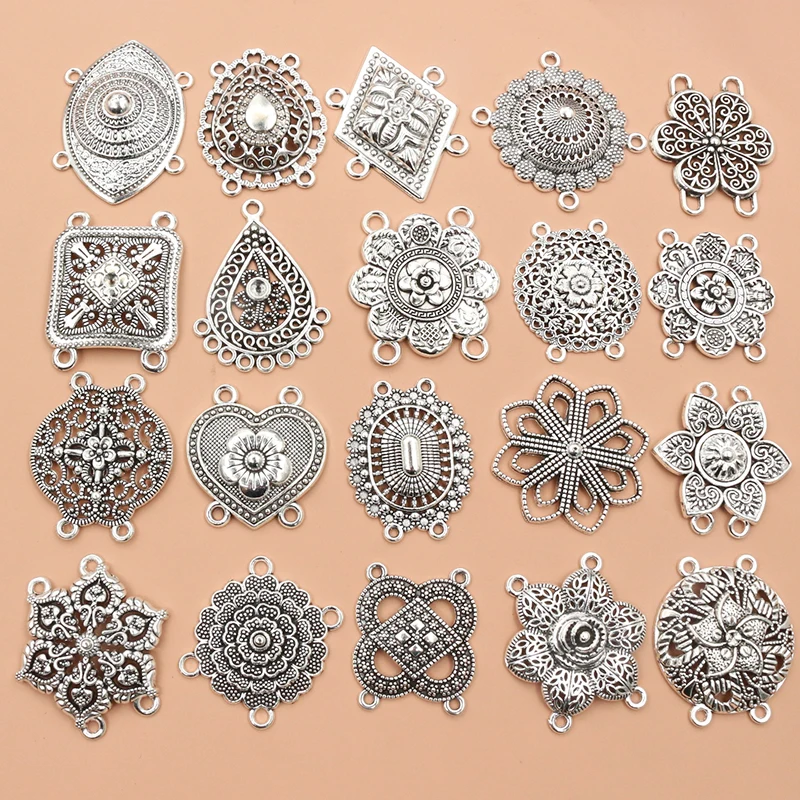 

10pcs Antique Silver Plated Bohemian Vintage Flower Connector Charm Pendant DIY Necklace Bracelet Jewelry Making Accessories