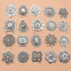 10pcs Antique Silver Plated Bohemian Vintage Flower Connector Charm Pendant DIY Necklace Bracelet Jewelry Making Accessories