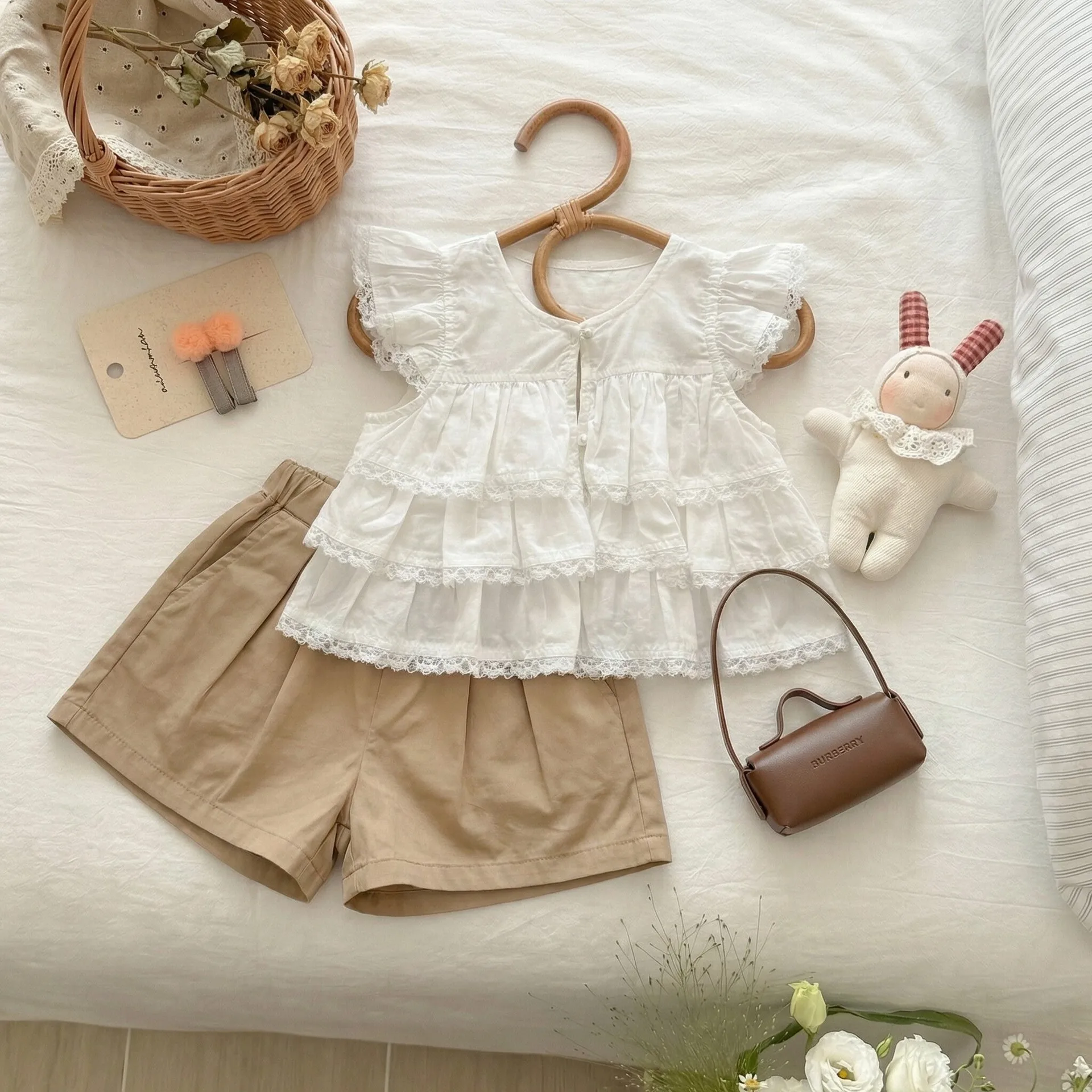 

Summer New 2026 Korean Cute Girl Summer Doll Shirt Shorts Summer Suit Short-sleeved Top Suit