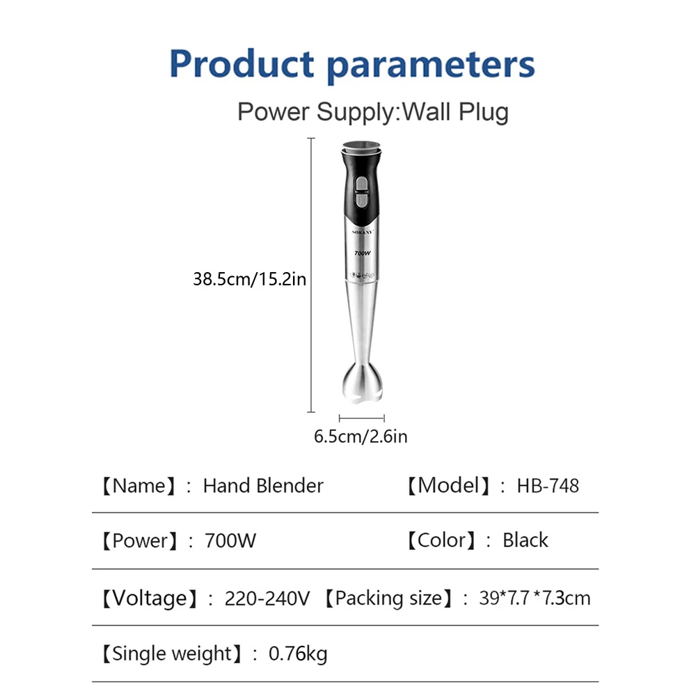 Sokany Portable Cooking Stick, Handheld Mixing Stick, Cooking Machine, Auxiliary Food Machine, Juice Machine, Meat Grinder, 750w