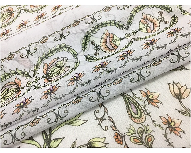 1 meter 100% Mulberry Silk 10 momme Thin Georgette Silk Fabric Light Color Floral Printed 138cm 54