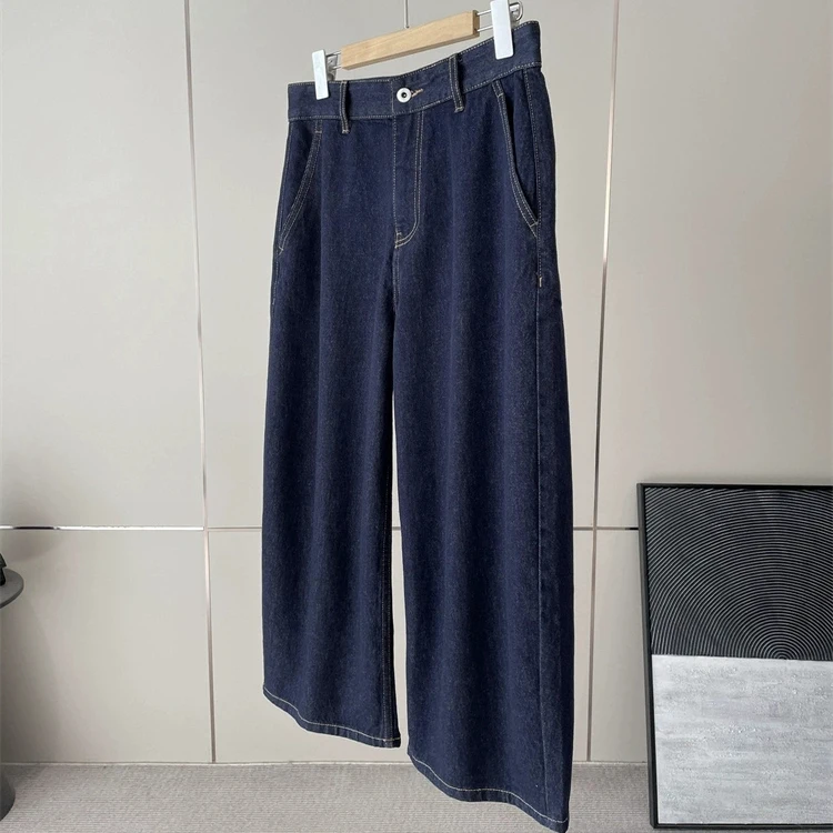

High Waist Loose Fit Casual Cotton Denim Jeans Bamboo Texture Nine Points Washed Blue Jeans for Women Spring Summer Autumn