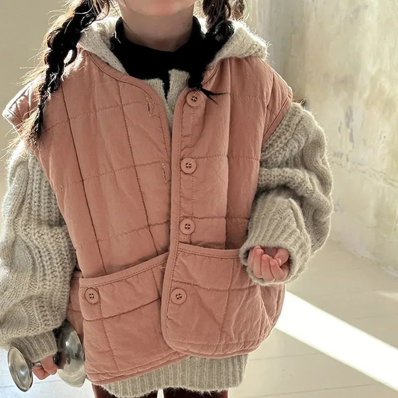 

New Winter Toddlers Kids Cotton-padded Waistcoats Pockets Thicken Warm Sleeveless Coats Children Casual Vests