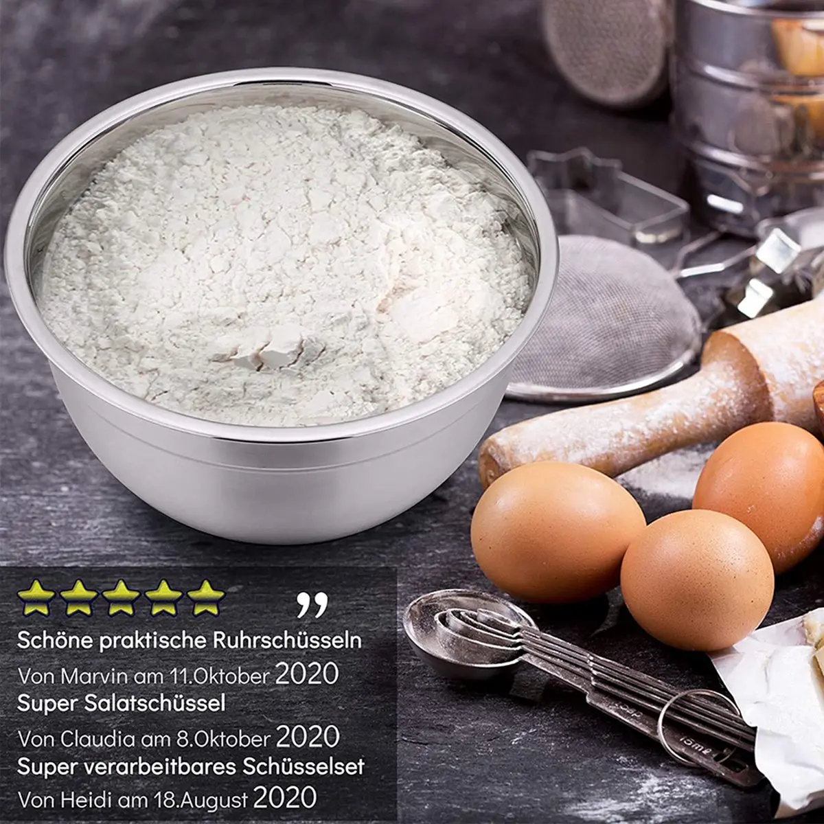 X11AA 5 Pcs Mixing Bowl,Stainless Steel Salad Bowl with Airtight Lid&Non-Slip Base,Serving Bowl for Kitchen Cooking Baking,Etc