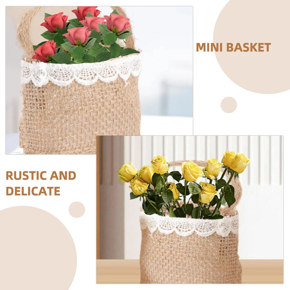 

5Pcs Mini Woven Flower Basket with Handle Small Rustic Baskets for Craft Home Decor Picnic Party Favor Arrangement Display
