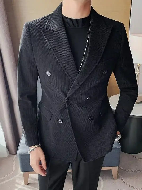 

Faionable Corduroy Men's Jaet Casual Slim Fit Autumn Winter Busin Sle Korean Version Haome Top irt