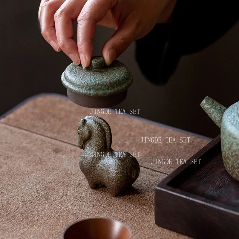 Coarse Pottery, Small Tang Horse, Tea Pet Chinese Animal Desktop Decoration Home Tea Ceremony Accessories Handicraft