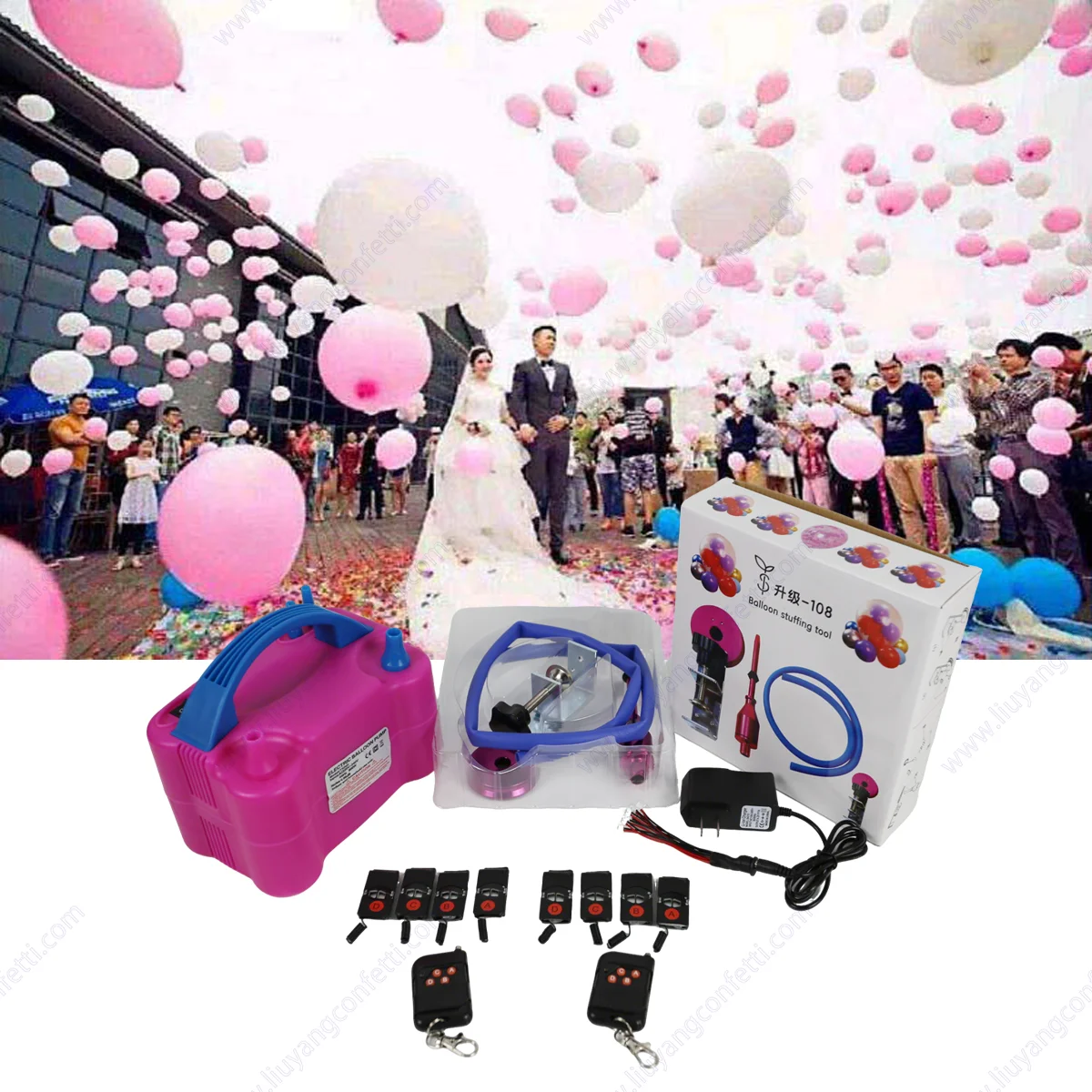 원격 제어 풍선 키트 폭발 블래스터 머신 포퍼 웨딩 생일 결혼 무대 폭발기 성별 공개 파티 신부