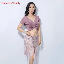 Traje de danza del vientre para mujer, ropa de práctica, Top elegante, bufanda de cadera con borla, conjunto de falda de rendimiento profesional, nuevo