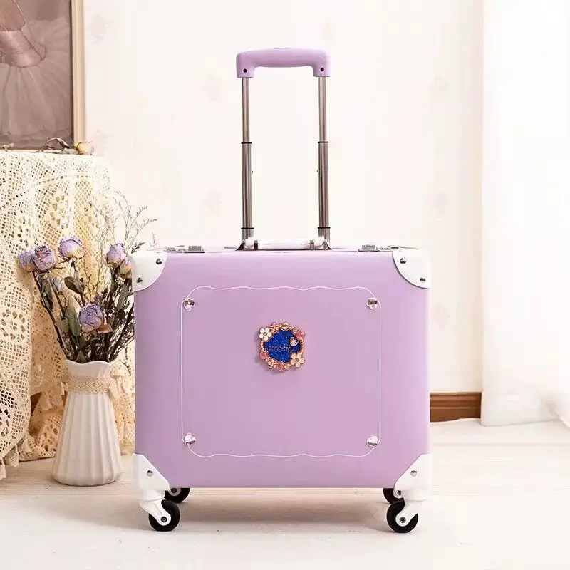 Hot!New Retro PU leather trolley suitcase women cute travel bag 16/18 inch boarding box girls high quality rolling luggage sets