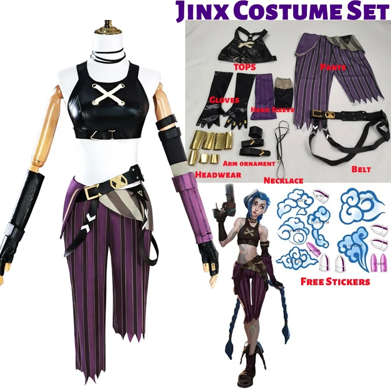 Arcane Seizoen 2 League of Legends LOL Arcane Jinx Halloween Cosplay Kostuum Loli Outfit Halloween Kerstcadeau Cos Conventie