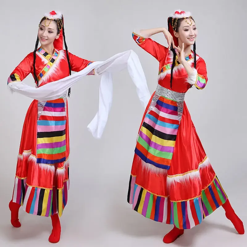 

Tibetan Dance Performance Costume Female Adult Tibetan Clothing Female Water Sleeves Square Dance Ethnic Clothing Performance Co