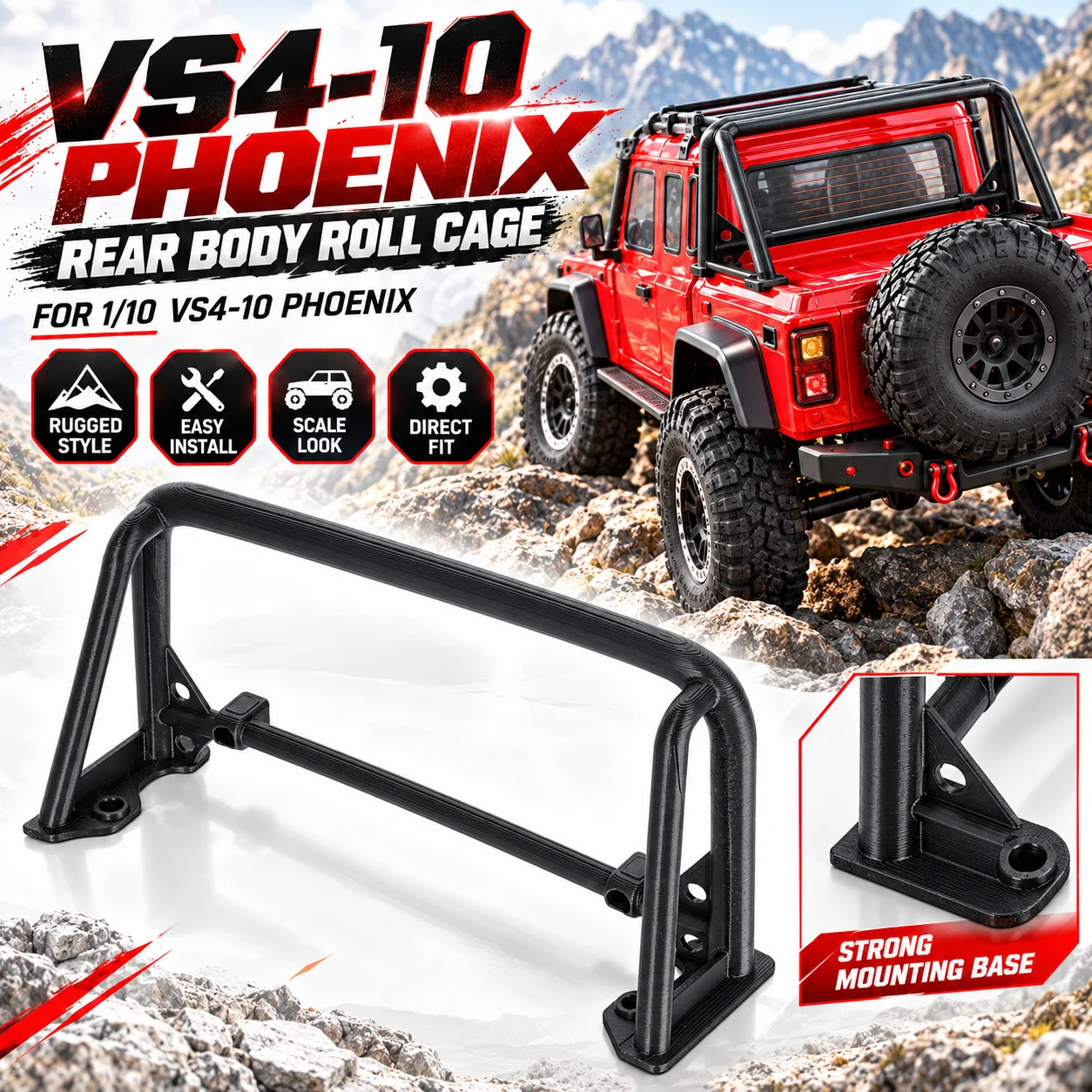 RC Luggage Rack Roof Rack Roll Cage Side Pedals Hydraulic Steering Servo Mount for Vanquish VS4-10 Phoenix 1/10 RC Rock Crawler