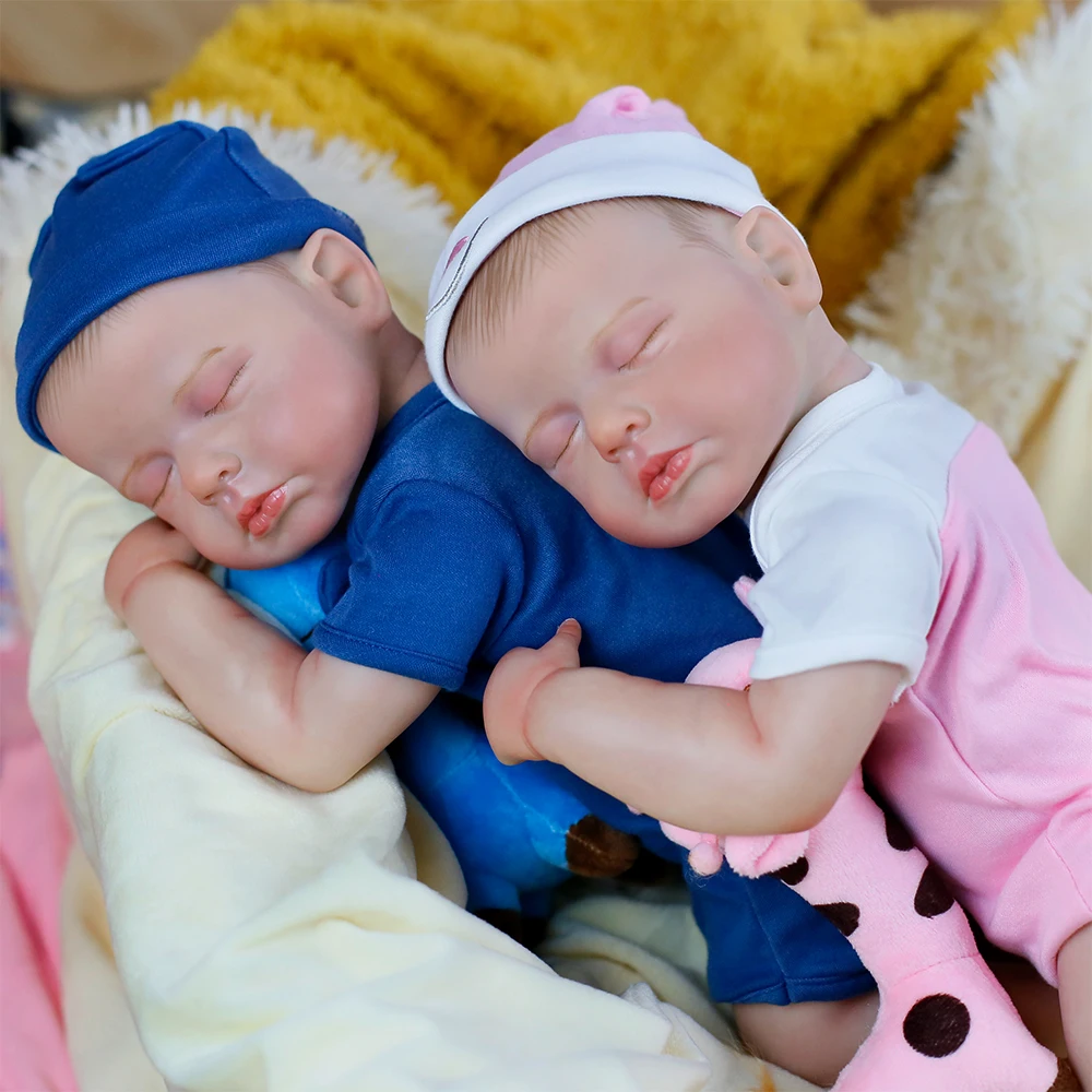 19-Zoll-Zwillinge, wiedergeborene Babypuppen, LouLou, Geburtstagsgeschenke für Mädchen und Jungen, lebensechte Silikon-Vinyl-Neugeborene, 3D-Haut, sichtbare Adern, DIY-Spielzeug