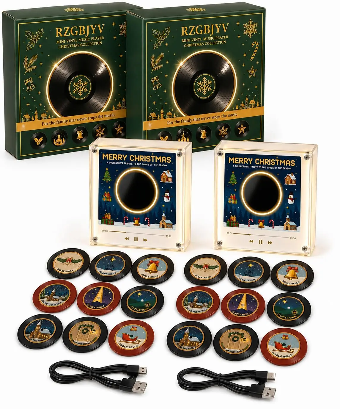 Christmas Vinyl Player Fridge Record NFC Magnetic Music Box Set, with 9 Vinyl Style Discs,Suitable for Christmas Decor Gifting