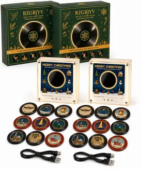 Christmas Vinyl Player Fridge Record NFC Magnetic Music Box Set, with 9 Vinyl Style…