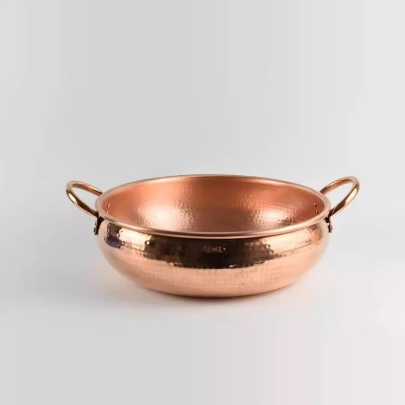 Handcrafted Thickened Copper Hot Pot Dual Cooking Zones Induction Compatible Kitchenware Set Practical Soup Pots for Modern Home