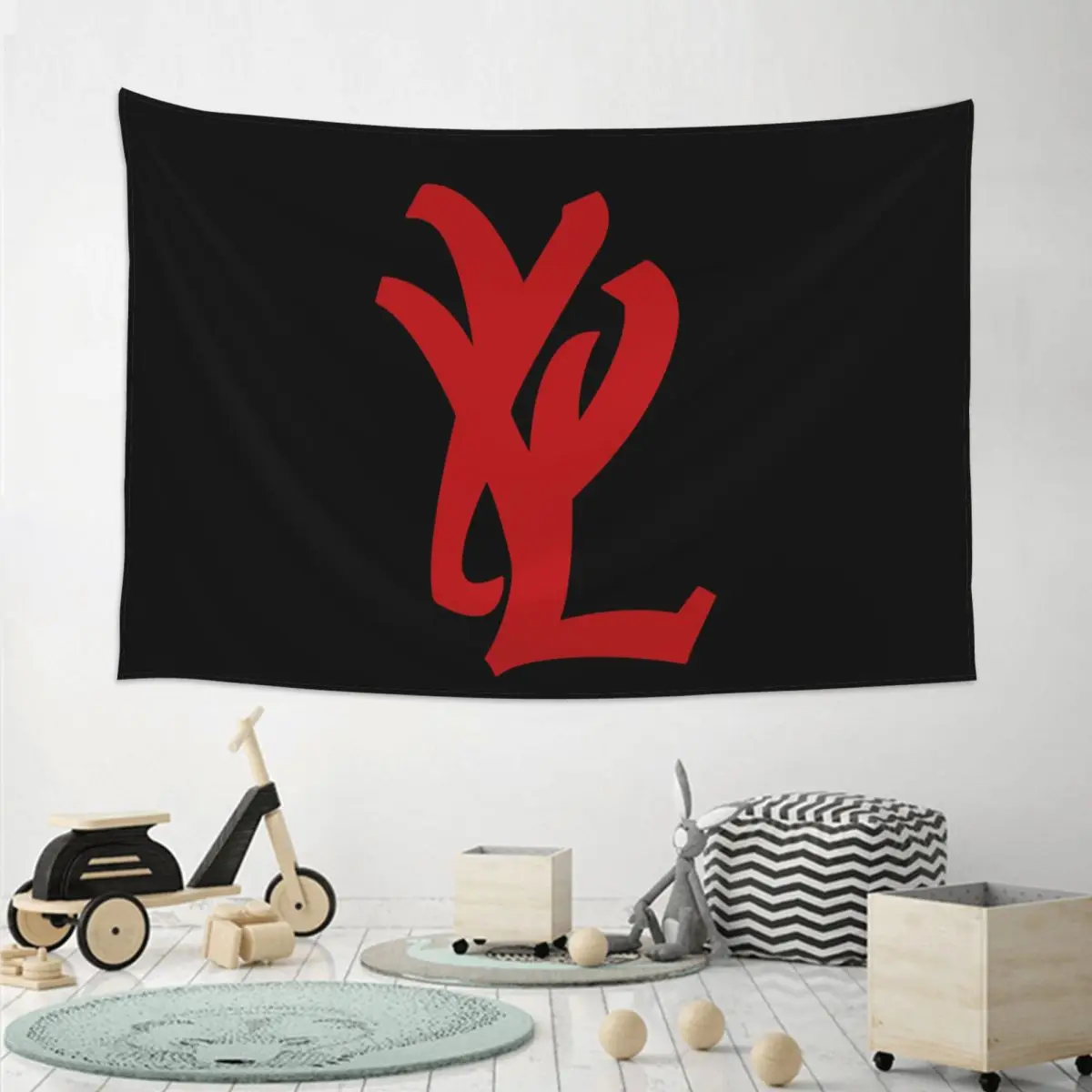 Rapper Playboi Carti YVL Red Logo Tapestry Art Wall Hanging Aesthetic Home Decor Tapestries for Living Room Bedroom Dorm Room