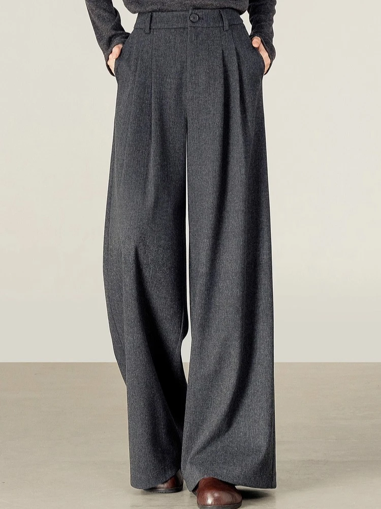 SENTUBILA Woman Casual Pants 2026 Autumn Fashion Commute Comfortable Wide-leg Pants Natural Waist Knit Slim Fit Pants 153KD2456