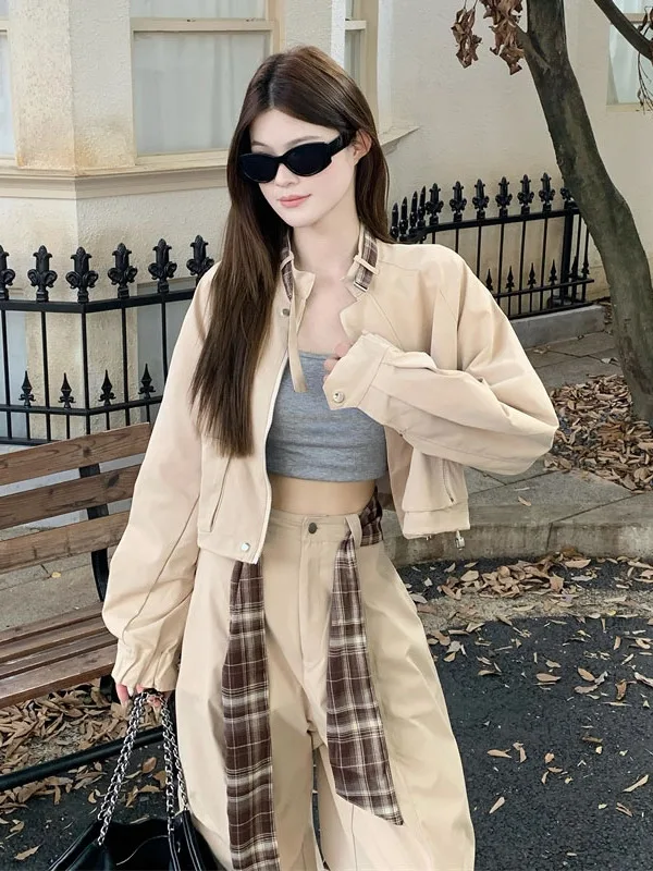 

Fashionable Long Sleeve Jacket And Wide Leg Pants Set Women's Casual Workwear Autumn 2025 High Waist Zipper Korean Style