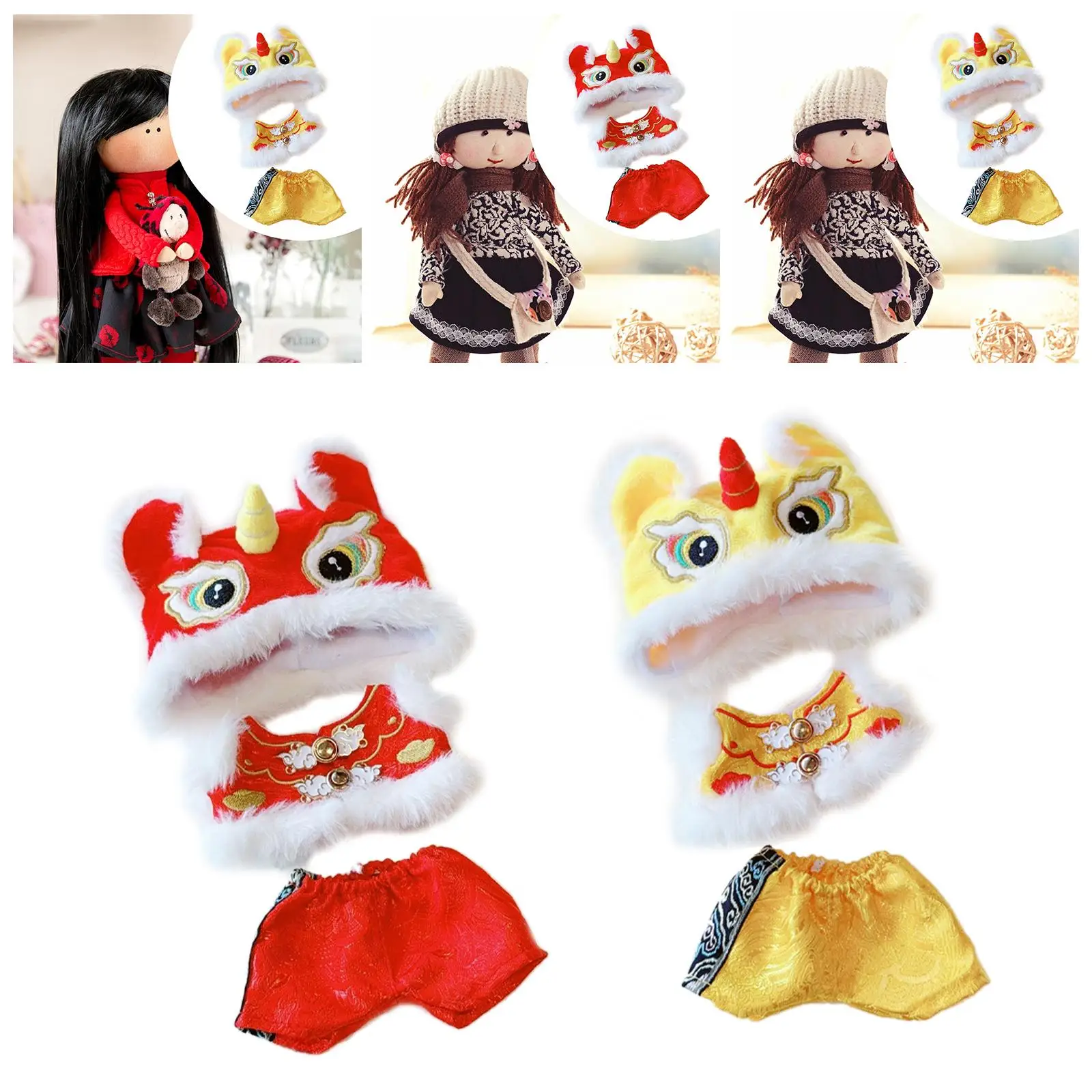 3x Lion Dance Set Stuffed Doll Clothes Pretend Play Detachable Stylish for Kids Birthday Gift Doll Clothing for 10-17cm Dolls