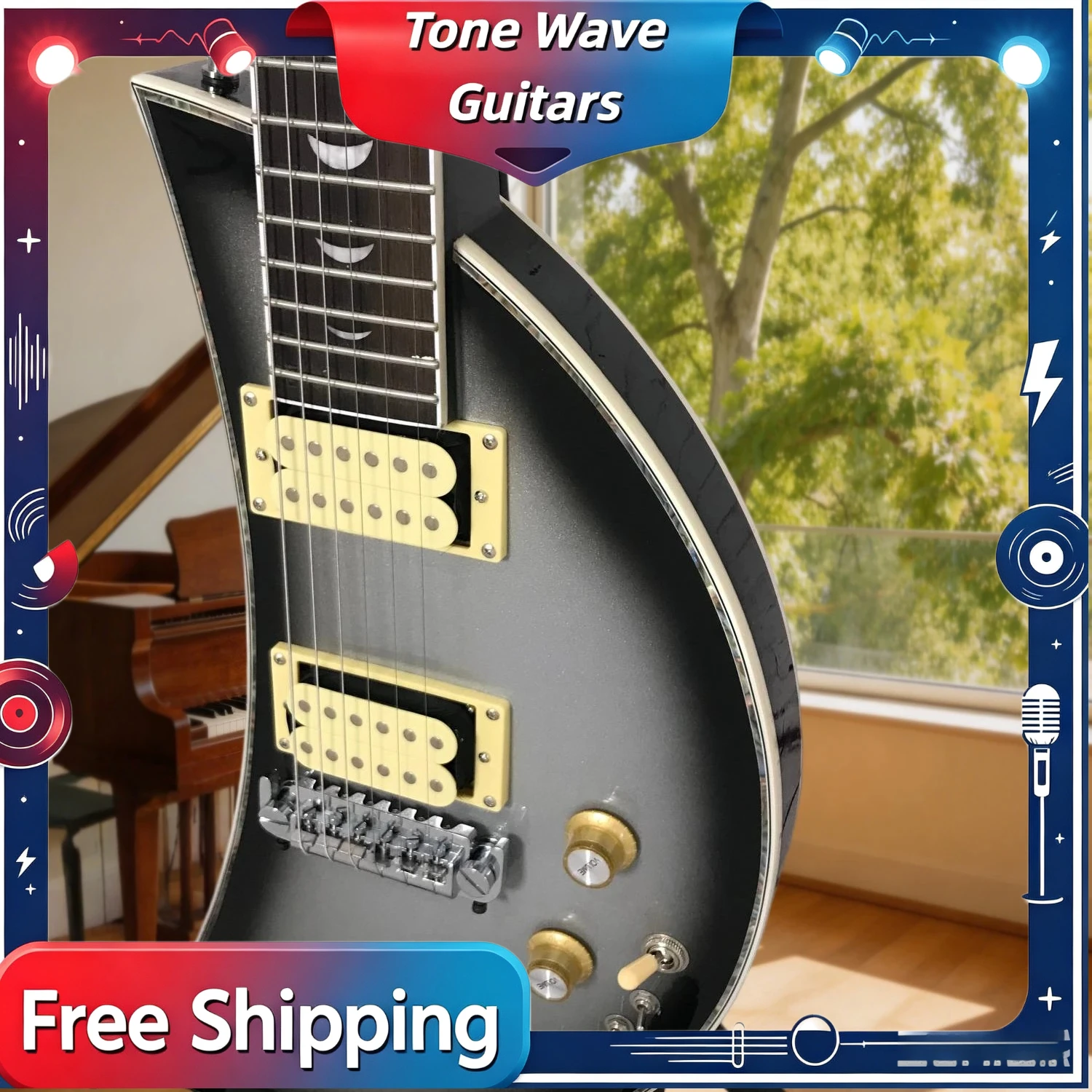 Special Offer Black Gray Sunburst Moon Electric Guitar Crescent Fingerboard Inlays Collector Model Mahogany Body Free Shipping