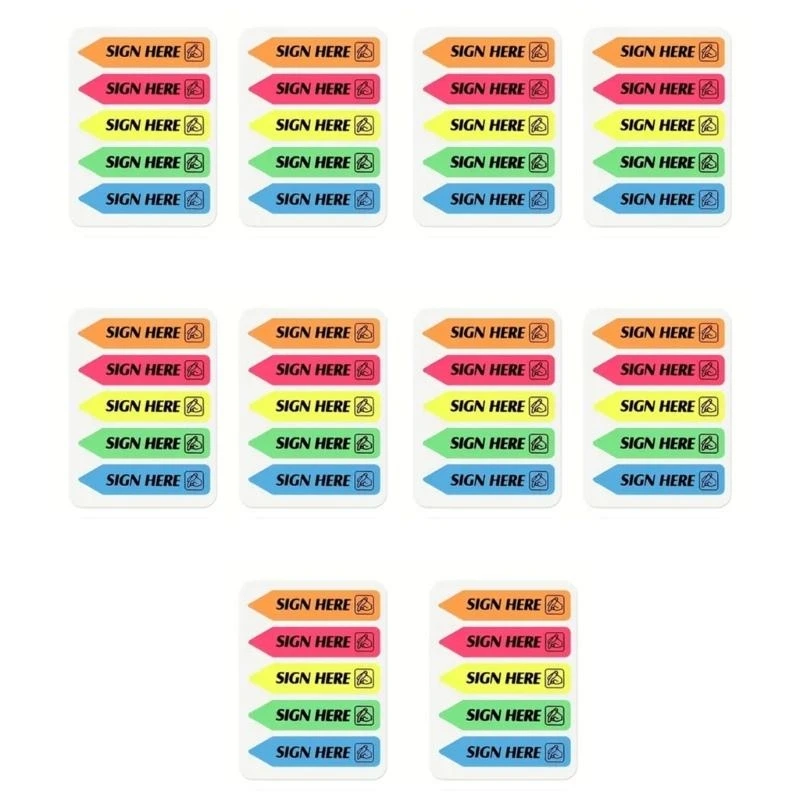 090F Easy to Post Sign Date Here Stickers Flag for Annotating Books, Reading