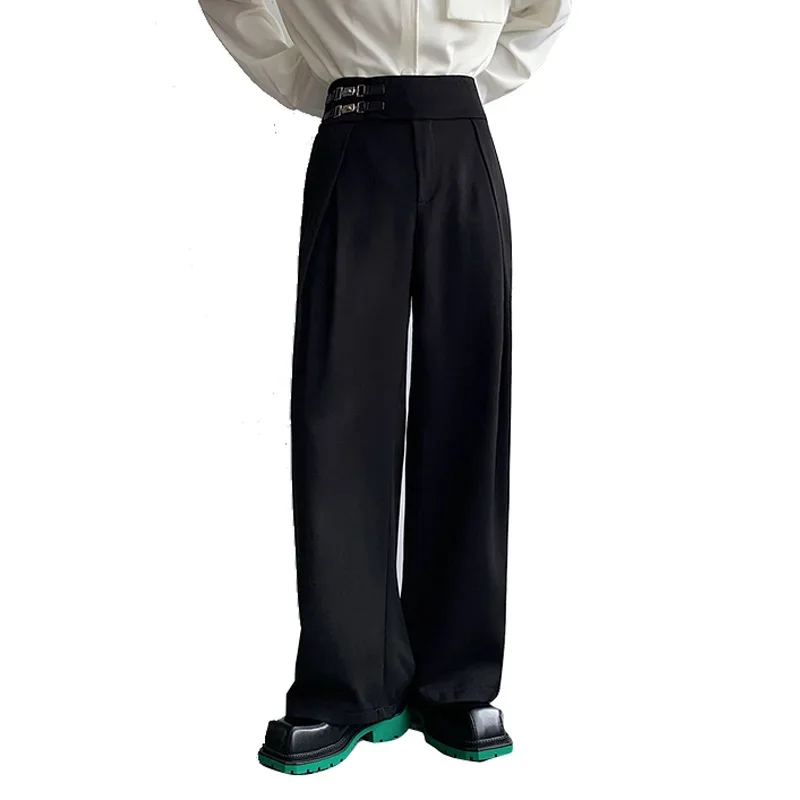 

Men Metal Buckle Loose Casual Wide Leg Suit Pants Male Japan Korean Streetwear Fashion Chic Straight Trousers WomenYY208