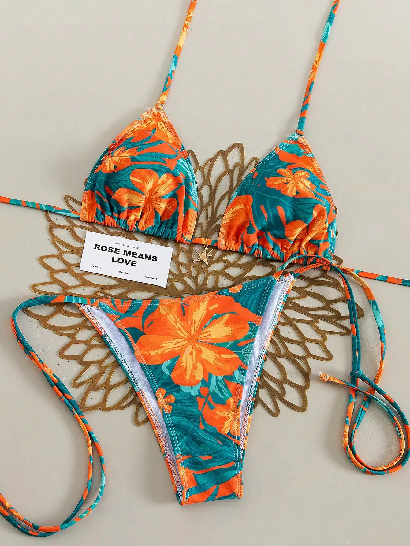 

Комплект бикини из 2 предметов с тропическим принтом, женский, сексуальный, в богемном стиле, для пляжа, лето 2026