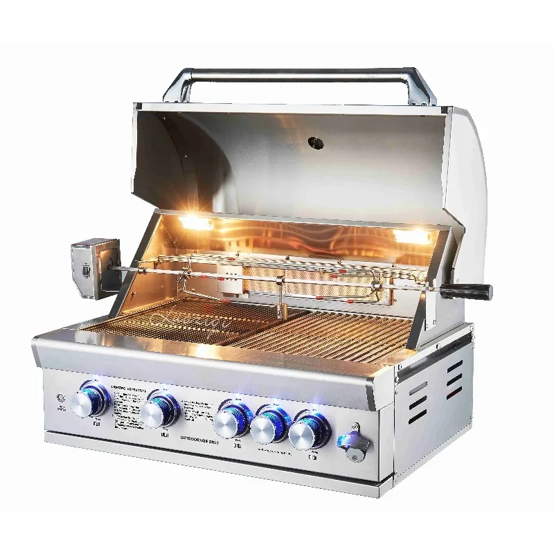 Luxury 304 Stainless Steel LPG Built in BBQ Grill 32 Inches Garden Grill with 5 Burners Propane Rear Infrared burner Portable