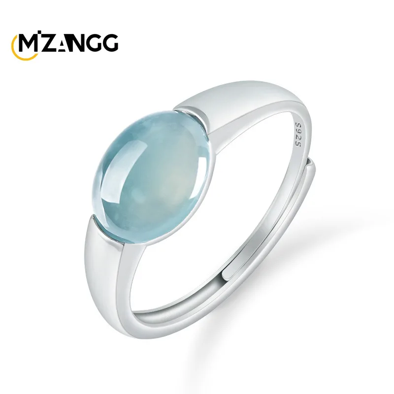 Natural Jadeite Blue Water Ring S925 Silver Setting Fashionable Ice-type Jade Adjustable Band Men's and Women's Festive Gift