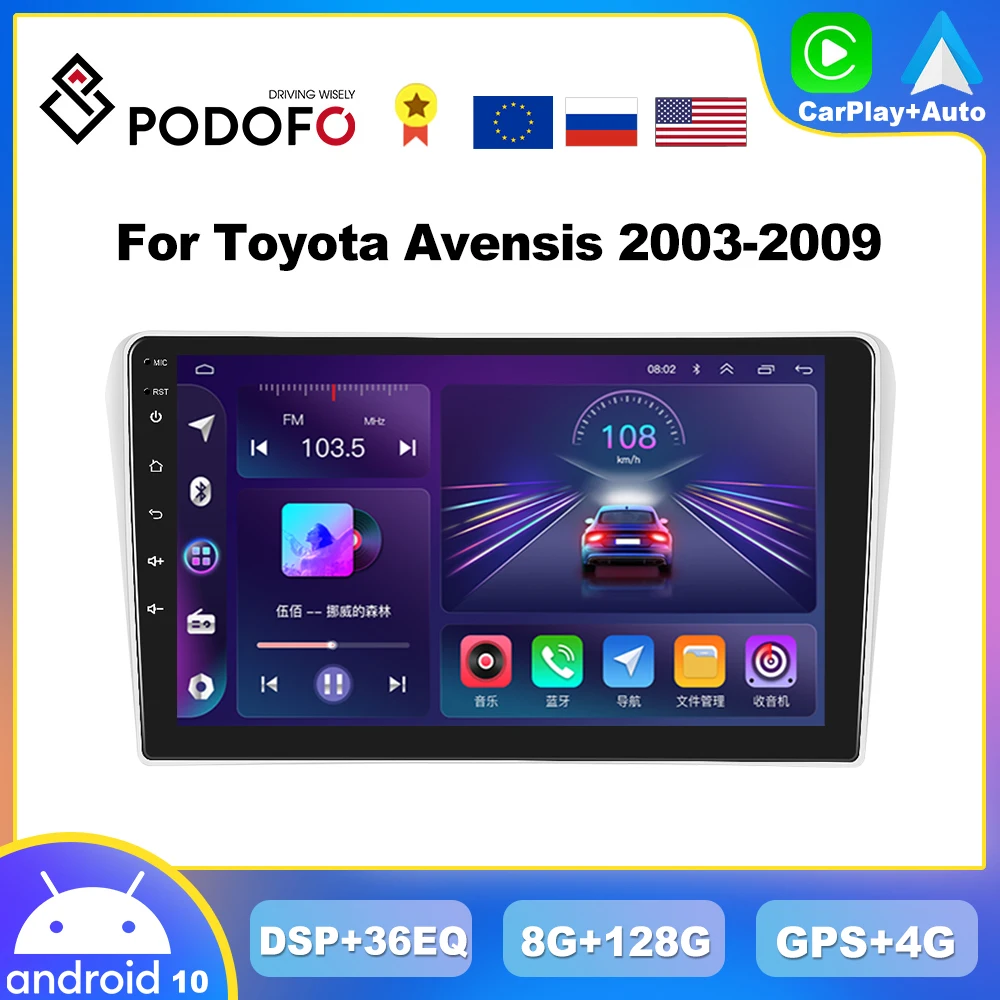 

Podofo 8G+128G Android CarPlay For Toyota Avensis T250 2 II 2003-2009 Car Radio Multimedia Player 2din Head Unit 4G HiFi Stereo