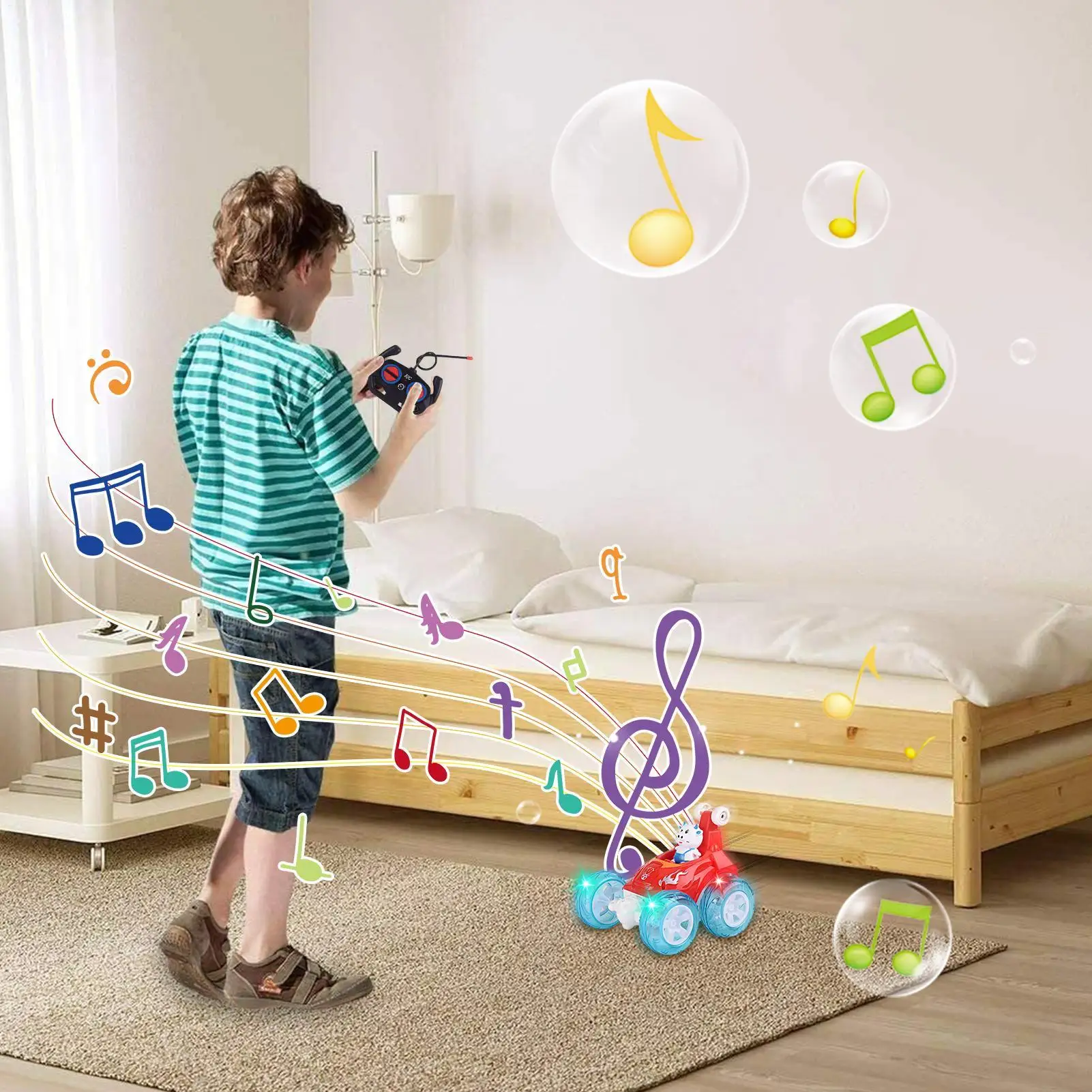 RC Cars Stunt Vehicle Lights Music RC Cars for Kids for Birthday Playtime Outdoor Play Indoor Play Racing Stunt Shows