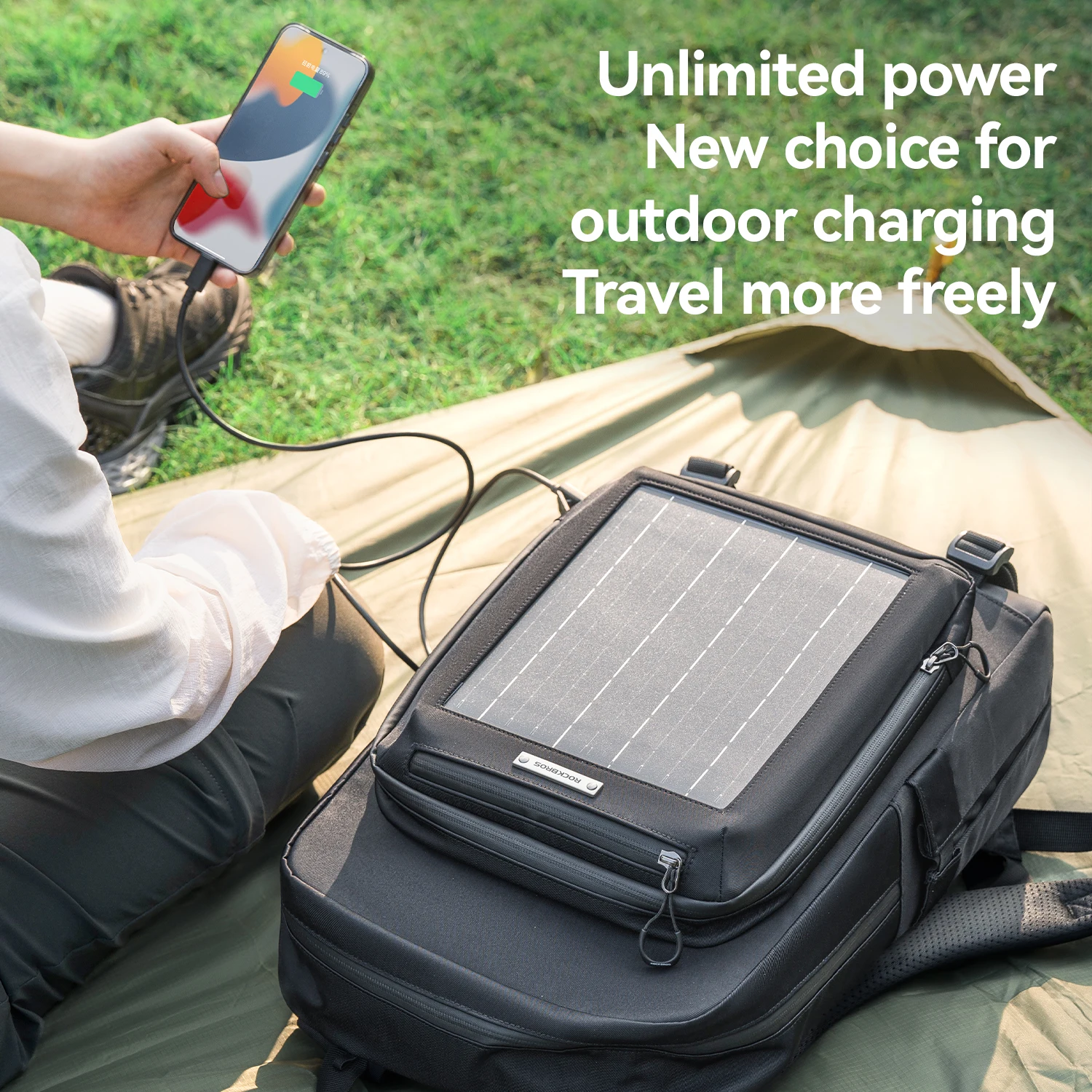 ROCKBROS Shoulder Bag 20L Large Capacity Solar Power Supply Backpack 10V USB Portable Solar Panel Outdoor Sports Hiking Backpack