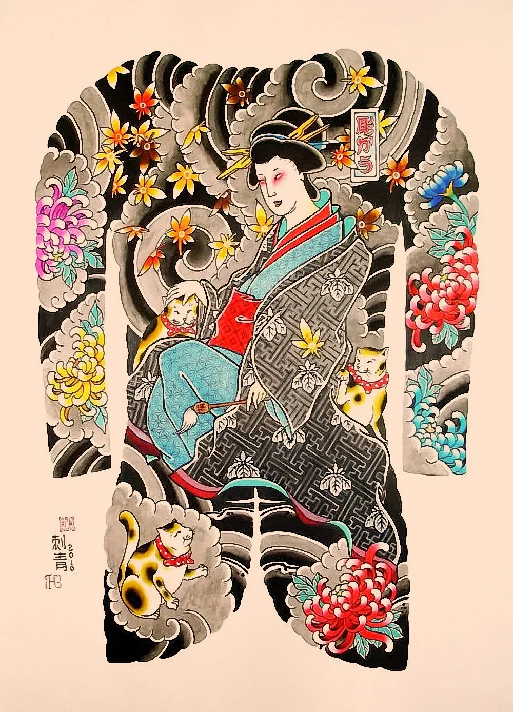 Creative Ukiyo-e Samurai Tattoo Art Design Poster Vintage Kraft Paper Print Art Painting & Calligraphy Arts Room Decor Stickers