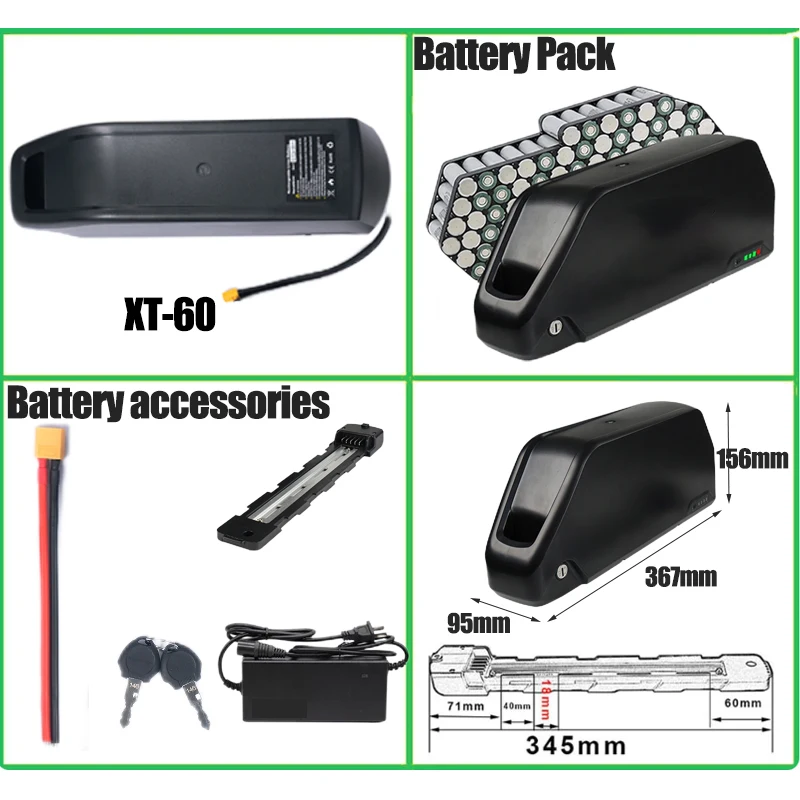 Cham Rider 36V 48V 52V 60V 72V 1000W EBike Battery 25Ah 30 40 45 50 60Ah Electric Vehicle Bicycle Lower Tube 2000W Litio Battery