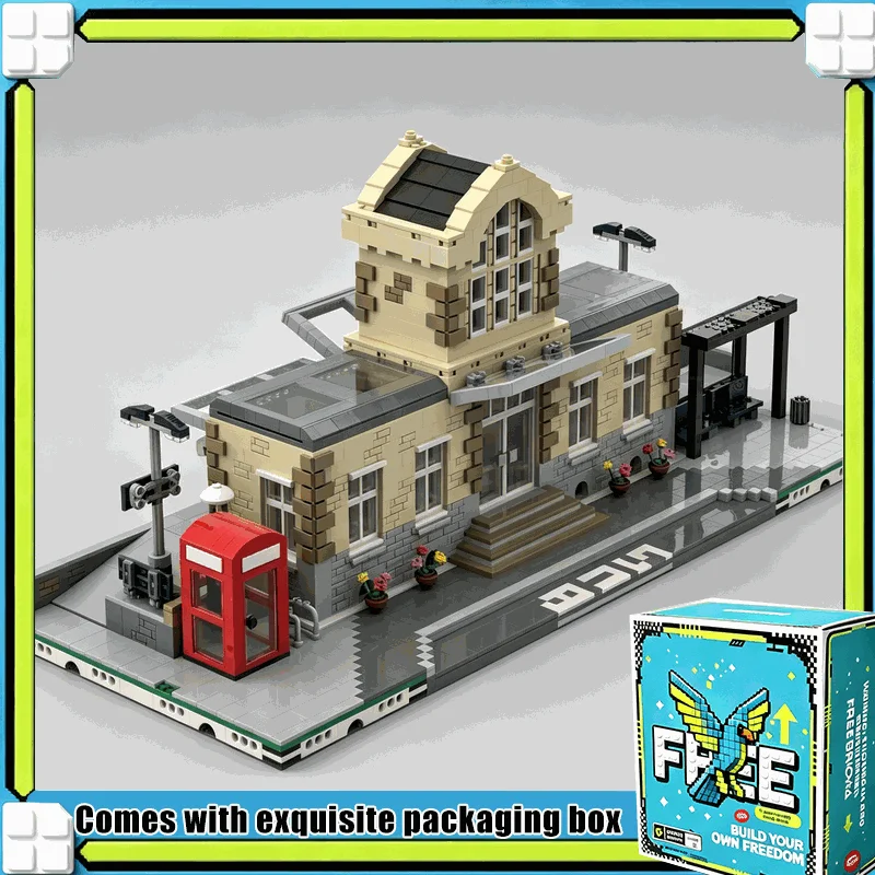 3666PCS Modern Train Station Building Blocks Classic Railway Terminal Model Custom Puzzle DIY Assembly Architecture Toy Gift