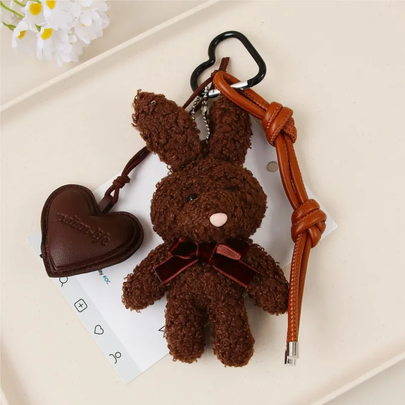 귀여운 플러시 토끼 키체인 펜던트 부드러운 베이지 브라운 토끼 인형 만화 인형 키체인 선물 가방 장식 자동차 키체인 커플용
