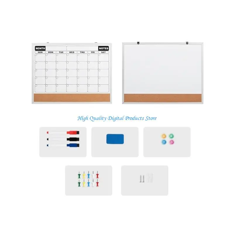 U2JE Wall Mount Double Face Cork Bulletin Board Whiteboard Monthly Calendar