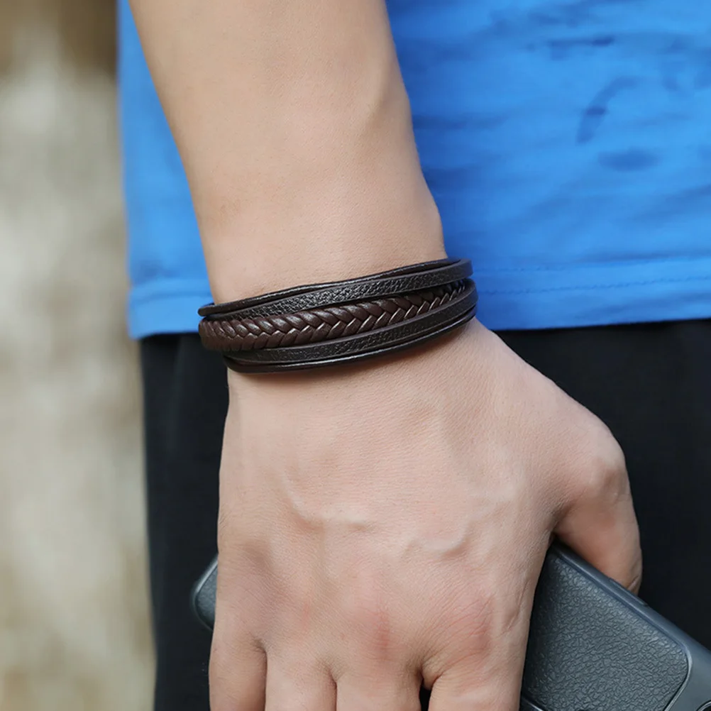 

2Pcs Men Bracelet PU Braided Wristband Ethnic Style Male Bangle Fashion Hand Jewelry for Casual Party Shopping