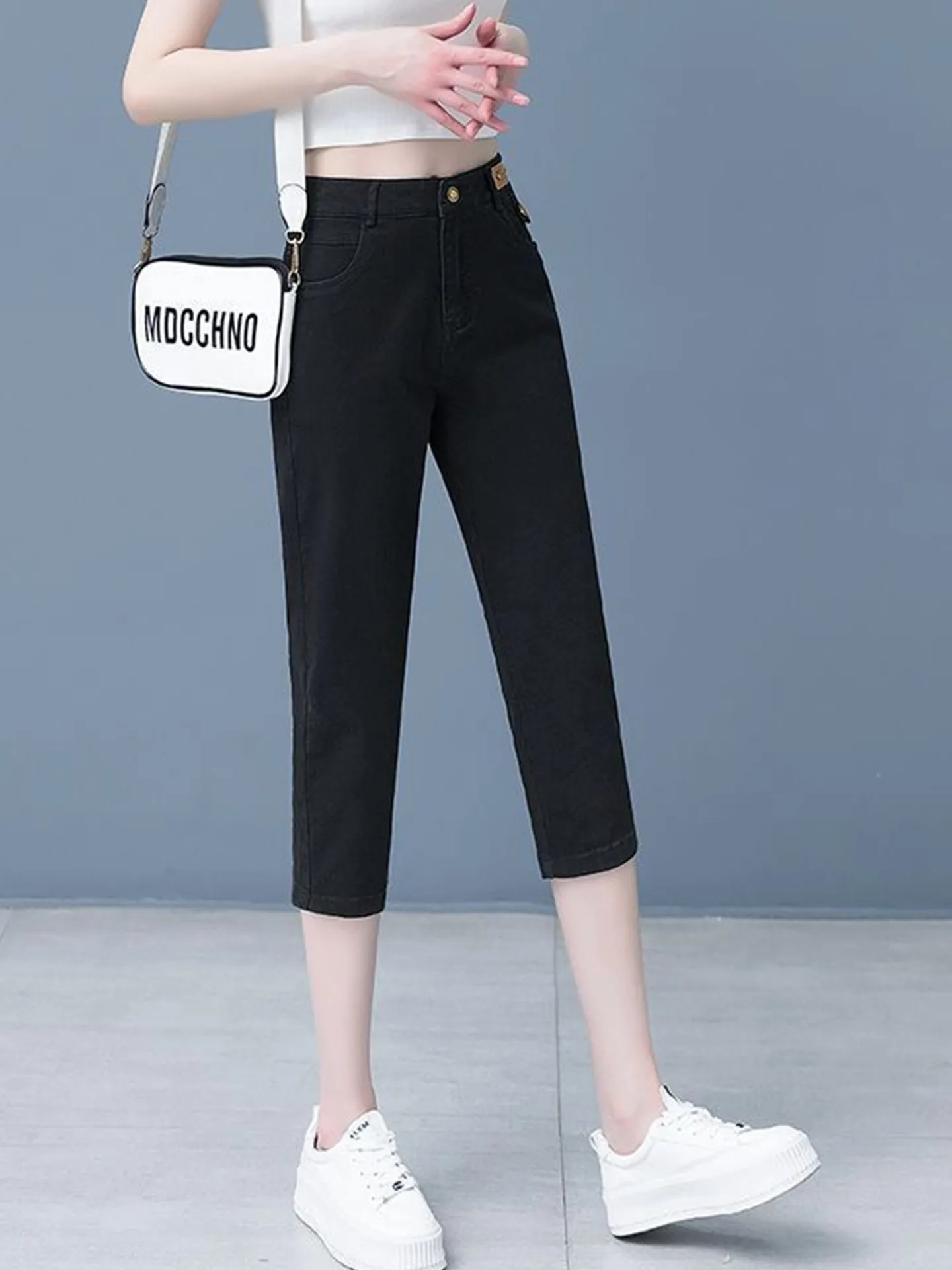 High Quality Summer Women's Slim Fit Harlan Jeans Mid-Calf Casual Pants Thin Cotton Stretch Denim High Waist Zipper Style