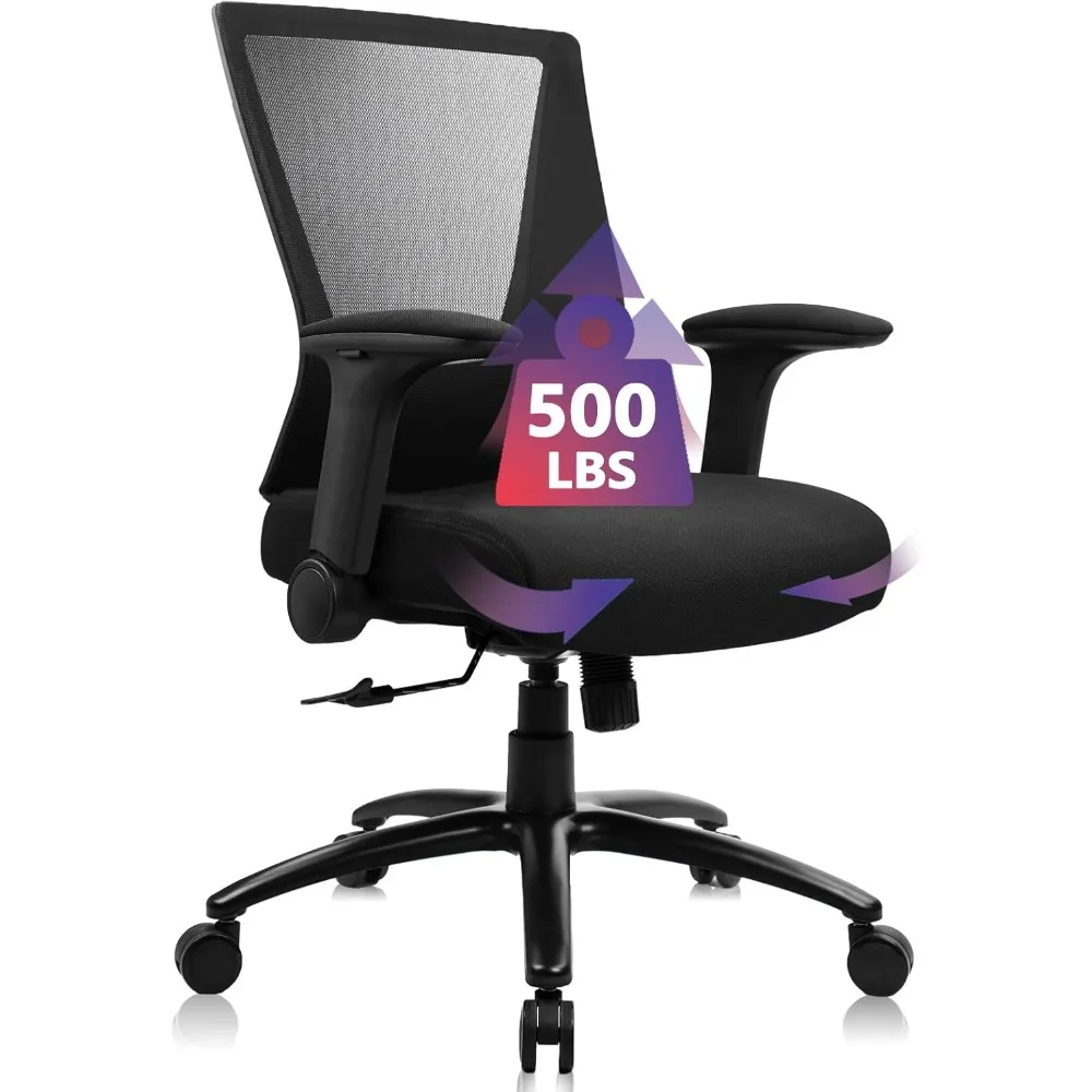 

Big and Tall Office Chair Heavy Duty Ergonomic Desk Chair 500lbs with Flip-up Arms & Wide Thick Seat Cushion Home Execut