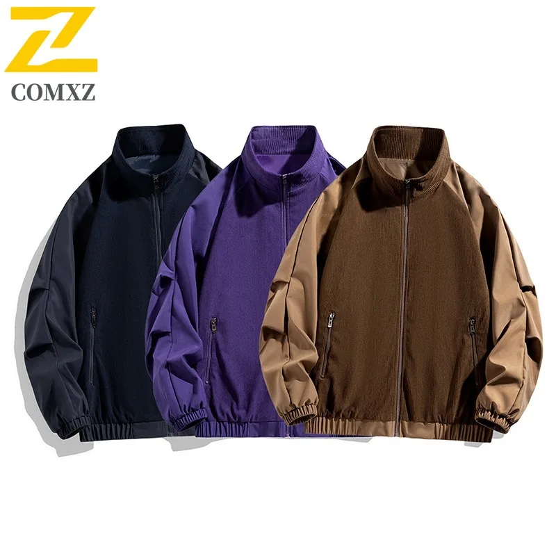 COMXZ Men Jacket 2025 Corduroy Casual Loose Fit American Style Autumn Outdoor Travel Hiking Coat Lightweight Breathable Jacket
