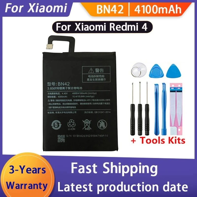 100% Fast Shipping NEW 4100mAh BN42 Battery For Xiaomi Redmi 4 Hongmi 4 Redmi4 Mobile Phone Battery Bateria Batteries+Tools