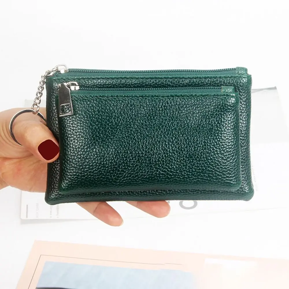 

Fashion PU Leather Slim Wallet Zipper Lychee Pattern Credit Card Holder Solid Color Large Capacity Coin Purse
